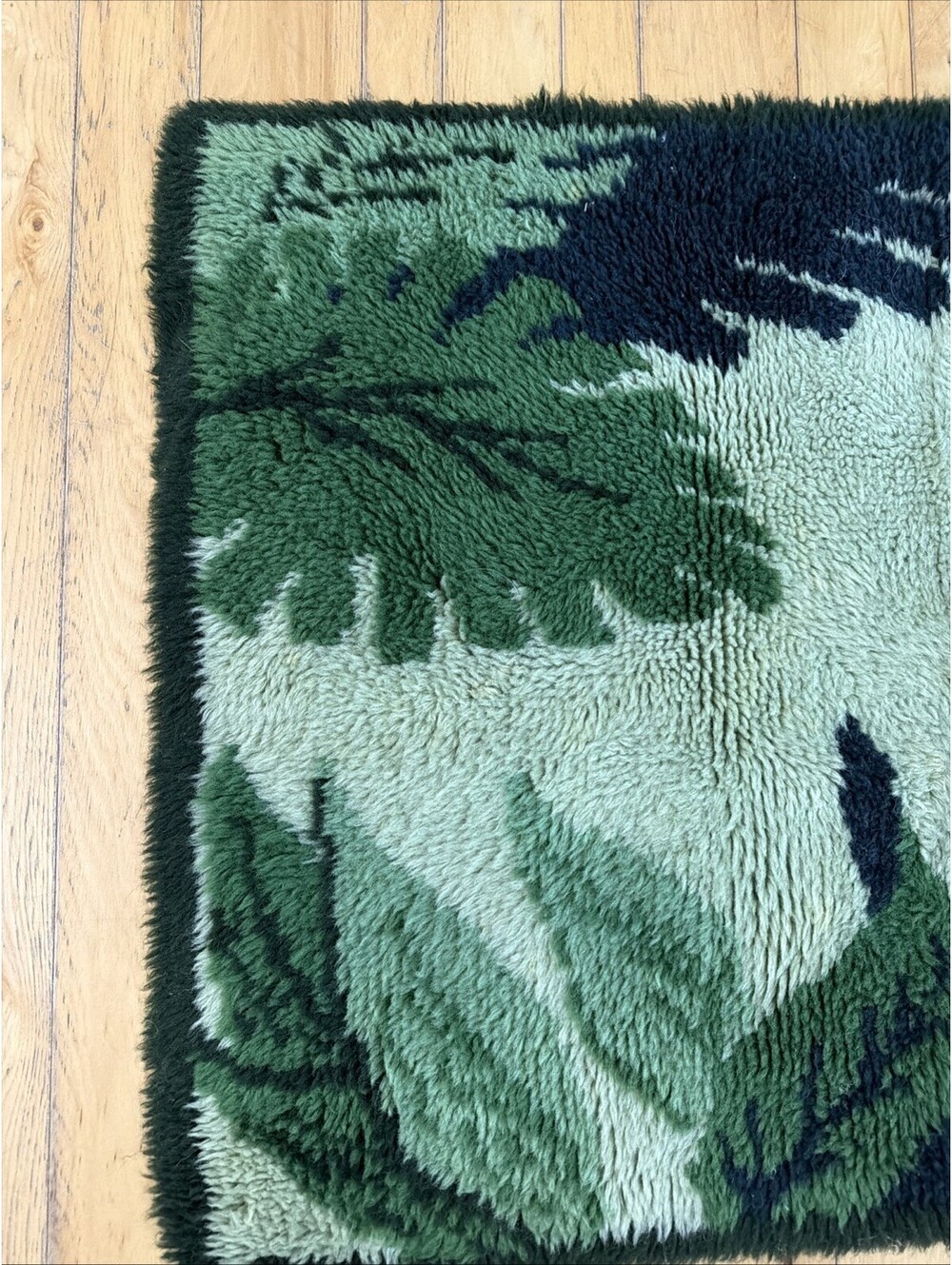 Vintage MCM Latch Hook Rug Shag Tropical Palm Leaf Green Boho 1970s Retro 27x39 - Picture 2 of 7